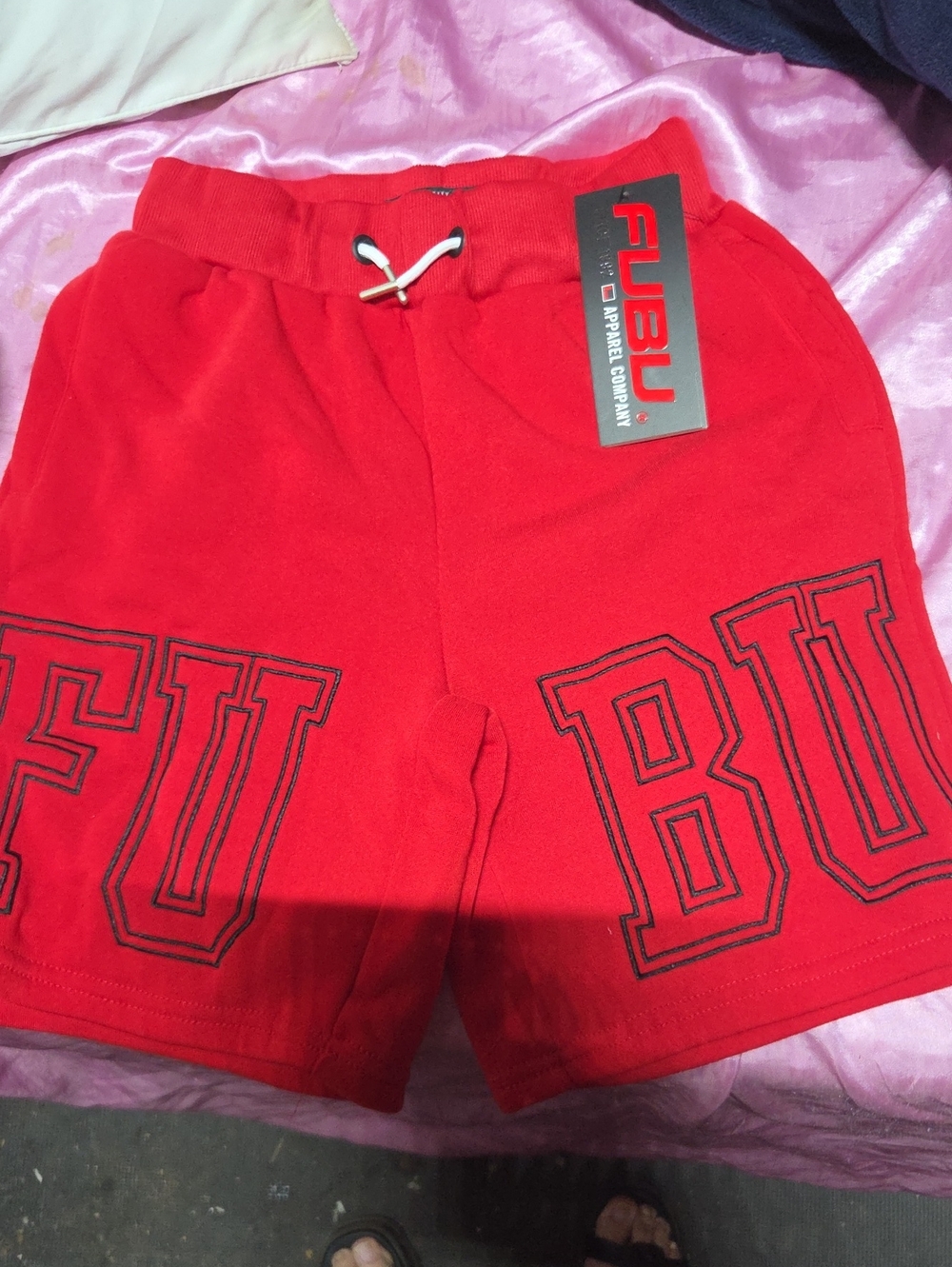FUBU Men's Red Athletic Logo Drawstring Shorts
